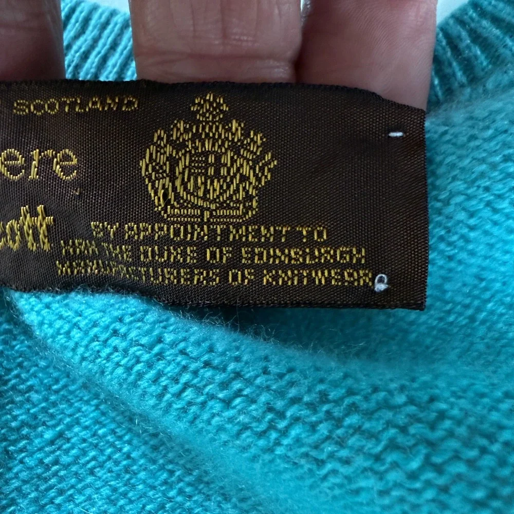 Lyle & Scott 100% Cashmere Teal Mens V-Neck Pullover Sweater -Sz 44 Large-XL